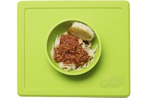 ezpz Happy Bowl (Lime) - 100% Silicone Suction Bowl with Built-in Placemat for Toddlers + Preschoolers – Dishwasher Safe