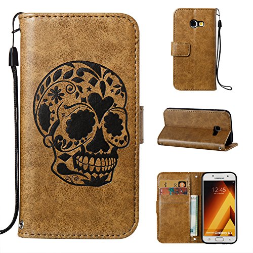 Samsung A320/Galaxy A3(2017) Case,Samsung A320/Galaxy A3(2017) Case Leather ,Samsung A320/Galaxy A3(2017) Case Wallet - Cozy Hut Cool Skull head Pattern Design PU Leather Notebook Design Flip Cover Folio Inlaid Inner Soft TPU Case with [Card Slot] [Built Stand] [Magnetic Closure][Wallet Function] Protective Skin Durable Case for Samsung A320/Galaxy A3(2017) Model - coffee