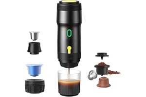 Jenmayt Mini machine à café électrique, 20 bars d'extraction pour voiture, compatible avec capsule NES & DG et café moulu, pour l'intérieur et l'extérieur