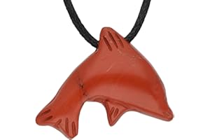 Lebensquelle Plus Ciondolo a forma di delfino in diaspro rosso forato con cinturino in pelle