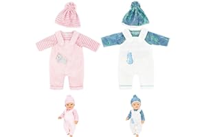 Neuytiky Vestiti per Bambole 35-43 cm,Vestiti per Bambole per New Born Baby Doll, Abiti Carini Compatibile con Baby Born, Baby Annabell, Nenuco e Altri, Confezione da 2(Bambola Non Inclusa)
