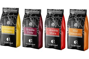 FG FRESHGROUND FreshGround | Premium Ground Filter Coffee Taster Kit | Pack of 4 130g Bags | Blue Mountain, Colombia Altura, Brasilia Forte and Ethiopian | Perfect For Any Occasion | Rainforest Alliance Certified