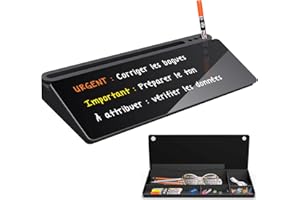 ANLIOTE Tableau Blanc de Bureau Noir avec Rangement, Planche en Verre Effaçable avec 3 Marqueurs pour Notes Rapides, Ardoise à Craie avec Organisateur pour Bureau, Maison, École