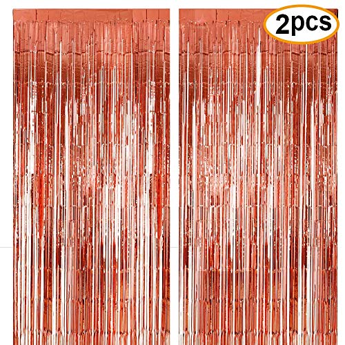 Tinabless Rideaux à Franges en Feuille métallisée pour décoration de fête d'Enterrement de Vie de Jeune Fille Doré Rose