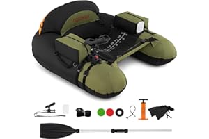 FANTASK Barca da pesca con pompa, pagaia in alluminio e pinne, supporto regolabile per canne da pesca, stantuffo, barche Belly per adulti, verde