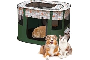 PEELANMALL Parc pliable pour chiots et animaux - En tissu Oxford - Tente rectangulaire pour chiens lapins cochons d'Inde et chats - Pour l'intérieur ou l'extérieur - 70 x 55 x 40 cm - Vert foncé