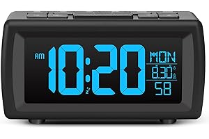 KOOKH-CLOCK Alarm clock bedside,Digital clocks radio alarm for Bedrooms with Power cord,Large Big Numbers desk clock with Brightness Dimmer,7 Font colors, Dual Alarm(Buzzer/FM Radio)with Sleep Timer,Snooze,Black