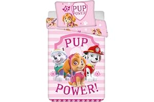 JERRY FABRICS Baby Children's Reversible Bed Linen Paw Patrol Skye Everest Marshall Pup Power Pink Duvet Cover 100 x 135 cm and Pillowcase 40 x 60 cm 100% Cotton