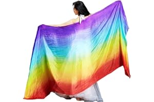 Leemiman Velos de seda para danza del vientre de 2,5 m de largo para mujer, velo teñido a mano, Arco Iris, Taille unique