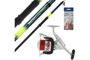 DNA LEISURE NGT Telescopic Beachcaster Sea Fishing 12ft (3.6m) Rod and Reel Combo + Feathers