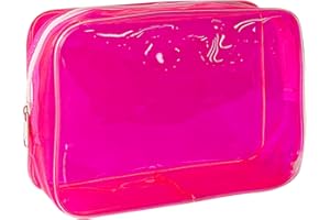 TotePrint Clear PVC Toiletry Bags in 1 Bright Colours Large Capacity, Pink - 1 piece, Modern