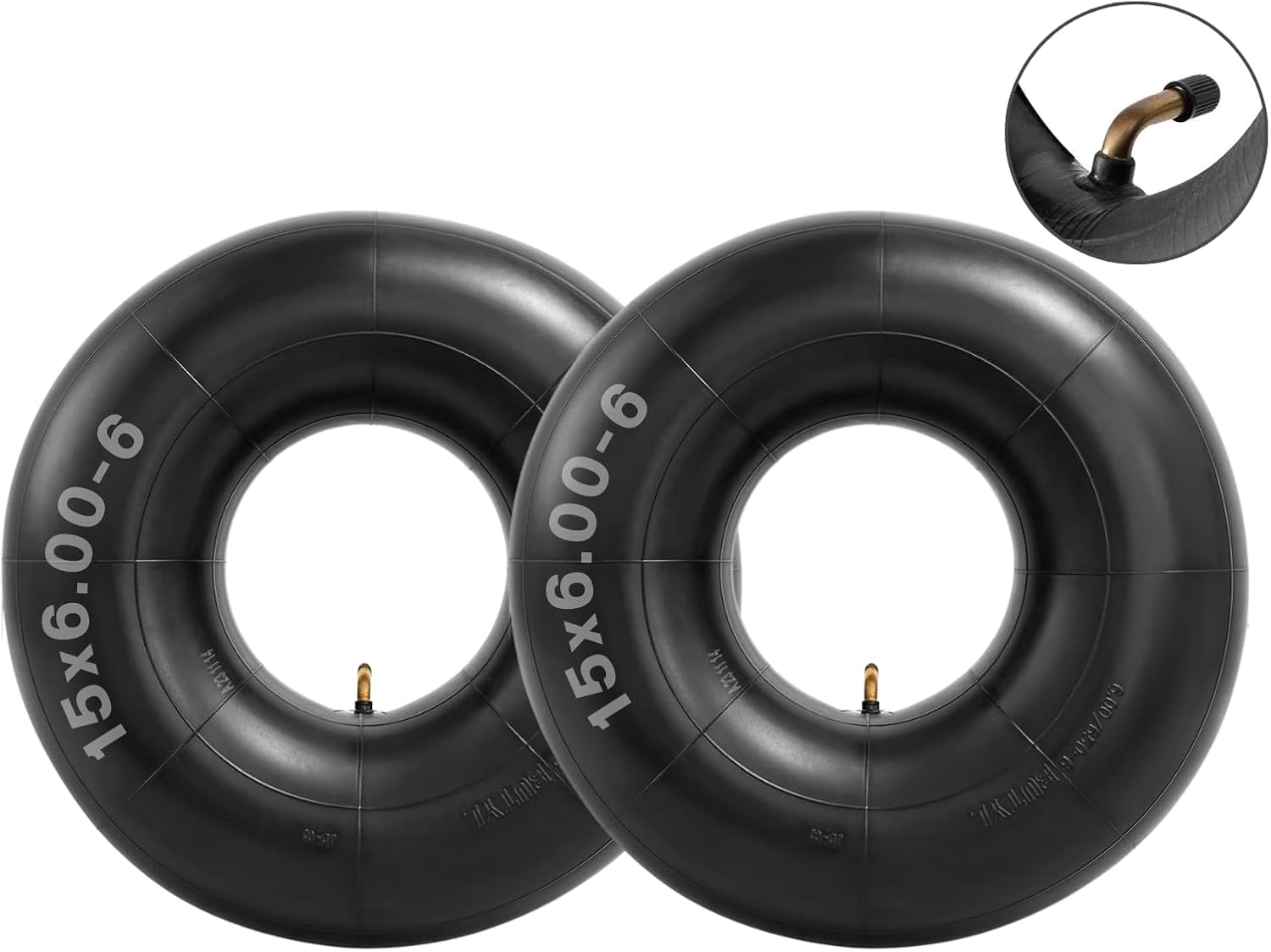Paquete de 2 tubos interiores de 15 x 6.0 a 6 pulgadas, 15 x 600-6, tubos de neumático para cortacésped con vástago de válvula doblada TR-87 para cortacésped, tractores de patio, carretillas, ATV y