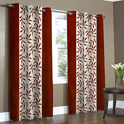 Home Candy Leaves Floral 4 Piece Polyester Door Curtain Set - 7ft, Orange