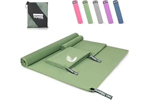 Pfloge® Toalla Microfibra Juego de 3, 180x80 CM Toalla Gimnasio + 2 Pcs 80x40 CM Toalla Pequeña, Secado Rápido, Toalla de Viaje Ligera para Fitness, Viajes, Playa, Yoga y Sauna(Verde Oscuro)