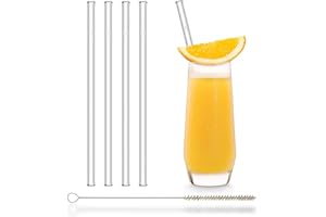 HÅLM HALM Pailles en Verre Réutilisables - 4 Pièces Droites 20 cm + Brosse de Nettoyage Sans Plastique - Lavables au Lave-Vaisselle - Écologiques - Tubes en Verre pour Long-Drinks, Smoothies, Jus