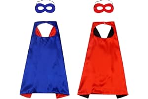 SYEYCW 2 Piezas Capas Superheroes Niños 2 Piezas Máscaras, Disfraz de Doble Cara, Capas y Máscaras Unisex de Superhéroes, para Disfraz de Fiesta de Navidad, Halloween, Cosplay, Cumpleaños Regalos
