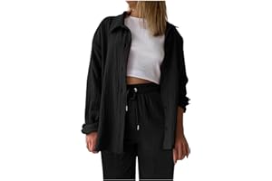 ORBGONS Zweiteiler Damen Sommer Musselin Bluse Hemd Lang Hose Musselin Zweiteiler Damen Sommer Outfit Leicht Urlaub Freizeit Oberteile Strand Loungewear Freizeitanzug Outfit Casual Loungewear Hosenanzug