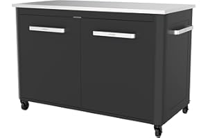 ‎COZZE cozze®-Außentisch mit Edelstahltisch, 2 Türen und 4 Rädern Edelstahl/schwarz/grau