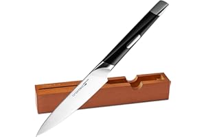 linoroso Couteau d'office Petit de cuisine - 4,5 pouces/11.4cm Couteau à fruits allemand forgé en acier à haute teneur en carbone avec bloc couteaux intégré - Série MAKO