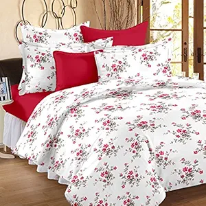 Huesland by Ahmedabad Cotton 144 TC Cotton Single Bedsheet with 1 Pillow Cover - White, Pink