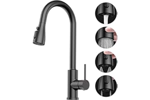 Grifo Cocina Fregadero Extraible Flexible - SREWOHS PRO Cabezal Grifo Cocina 4 Modos de Rociado,Grifo Cocina Extensible de Acero Inoxidable de Alto arco de 360°,1 Agujero Monomando Grifo Cocina,Negro