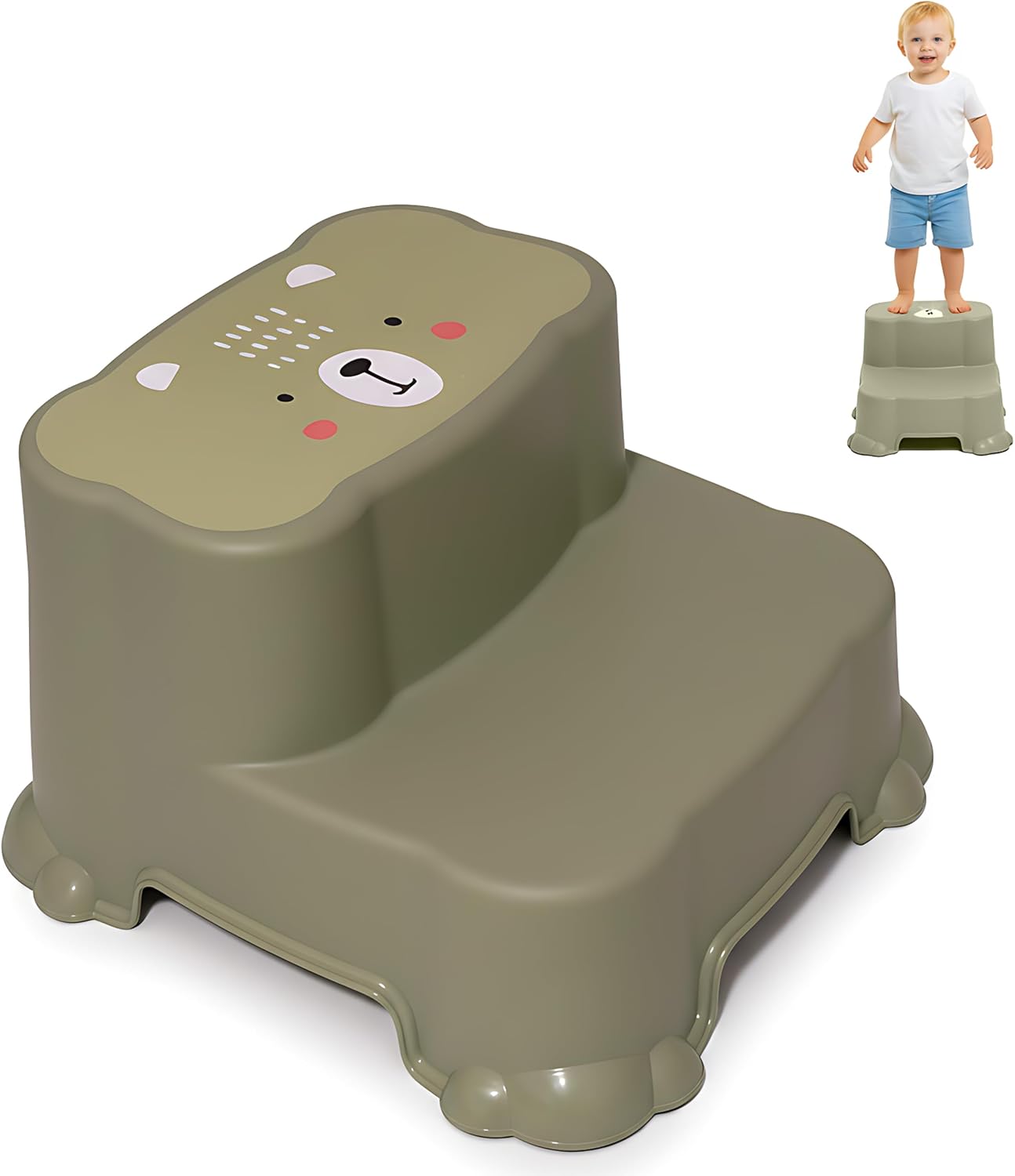 DIVCHI Two-Step Stool For Kids Slip Ressistant Rubber Grip Nursery Step Stools Lightweight Portable Potty Training Stool With Non Slip Base For Bathroom & Kitchen (Green)