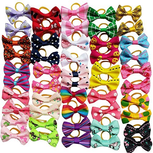 comprare on line Chenkou Craft 50PCS/25PAIRS New Dog fiocchi per capelli con fiocco elastico Pet Grooming Products mix colori vari modelli Pet Hair Bows Dog Accessories prezzo