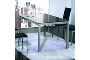 Miroytengo Mesa de Cocina Cristal Resistente en Color Negro con Estructura Metálica Acero Color Gris 140x90 cm