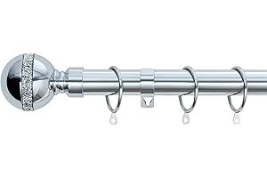 A.Unique Home Diamante Ball Metal Extendable Curtain Pole with Rings and Fittings, In a Variety of Colours and Sizes (25/28mm) (Nickel, 180cm - 340cm, 71" to 134" Approx)