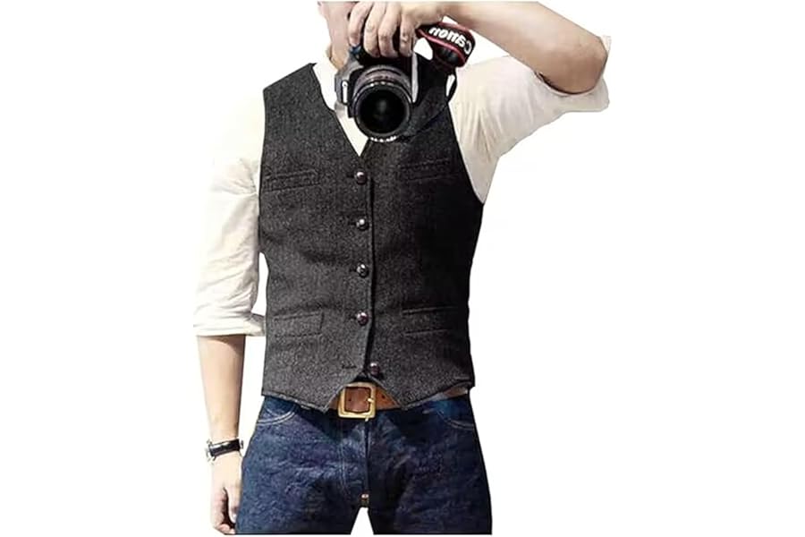 Solovedress Mens Vintage Waistcoat Tweed Wool Regular Fit Suit Vest for Wedding Groomsmen