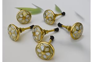 ARTISNO Pomello per cassettiera in madreperla, color oro, stile contemporaneo, manopole e tiranti in ottone, per credenze della cucina, porte in vetro, armadio e cassetti (Desugn 4), set da 6