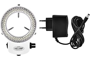 Akozon Microscopio de luz LED, Cámara de Microscopio 144 Leds 4.5W Lámpara de Anillo Brillo Ajustable 64mm Accesorios para Microscopios(Blanco)