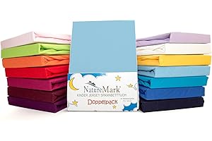 ‎NATUREMARK 2er Sparpack Kinder Spannbettlaken Jersey 100% Baumwolle für Kinderbettmatratzen ÖKO Tex Geprüft- Gr. 70 x 140 cm, Hellblau / Himmelblau