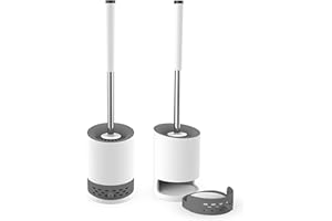 Nirox Juego de 2 Escobillas de Silicona de Inodoro - - Escobilla de Limpieza de WC con Soporte - - De Pared o Independiente - - Portaescobillas con Piedra Mineral Que Absorbe la Humedad
