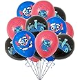 15Pcs Stich Balloons,Stich Party Latex Balloons,12 inch Black Red Blue Stich Balloons Stich Patterned Balloons for Stich Party Decorations Kids Boys Girls Birthday Balloon Party Supplies