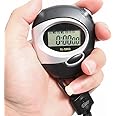 Stopwatch Sport Timer Lap Split Digital Stopwatch with Clock Alarm, Large Display Shockproof Stopwatch for Coaches Swimming Running Sports Training (Black)