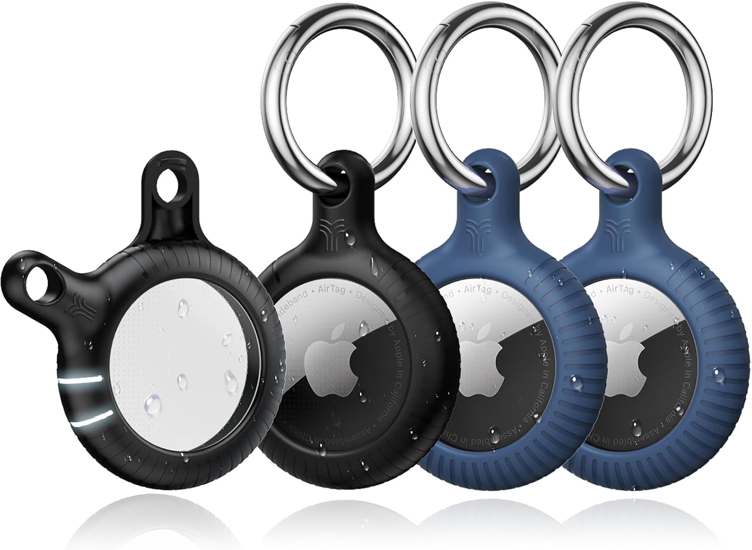 YOSH for Airtag Holder, Airtag Keyring [Twist Lock Design], Integrated Full Cover Anti-Scratch TPU Case 4 Packs, 30mm Metal Spring Keychain for Apple Air Tags 2021, Black & Dark Blue