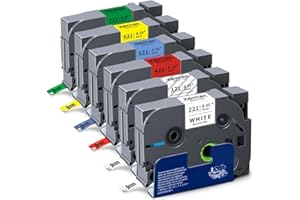 ‎XEMAX 6x XemaX Kompatibel Schriftband Ersatz für Brother P-touch Bänder 9mm TZe-221 TZe-121 TZe-421 TZe-521 TZe-621 TZe-721 Etikettenband für Brother P-Touch H105 1010 H100R H110 H101C H100LB H200 D400
