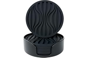 MMSGA Posavasos Silicona 6PCS, Diseño Grueso (0,5cm) Redondos, Coasters for Drinks, con Patrones Antideslizantes (Negro)