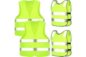 LONNEY Giubbotto Catarifrangente Auto Gilet per Bambini E Adulto Alta Visibilità Gilet Catarifrangente 4 Pezzi Gilet di Sicurezza per la Strada Verso la Scuola Il Ciclismo, Lo Sport e Il Traffico Stradale