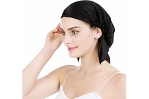 OROPY Mulberry Silk Night Sleep Cap Bonnet for Hair Loss Women Sleeping Hat 19 Momme Soft with Adjustable Elastic Ribbon(Free Size, Natural Black)