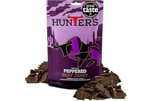 HUNTERS BILTONG Hunters Peppered Beef Jerky, 250g pack, Lightly Smoked, High Protein, MSG Free, Tender Slices Infused With Freshly Crushed Peppercorns That Warm The Palate