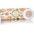 Gift box of Italian Rose Soap, 3 x 100g, round soaps sculpted with lily, pleated wrapping and label, 3 x 3.52 oz