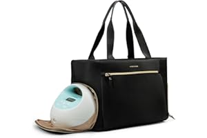 mommore Breast Pump Bag Diaper Tote Bag with 15 Inch Laptop Sleeve Fit Most Breast Pumps Like Medela, Spectra S1,S2, Evenflo, Black, 1 Count (Pack of 1), Breast Pump Tote Bag