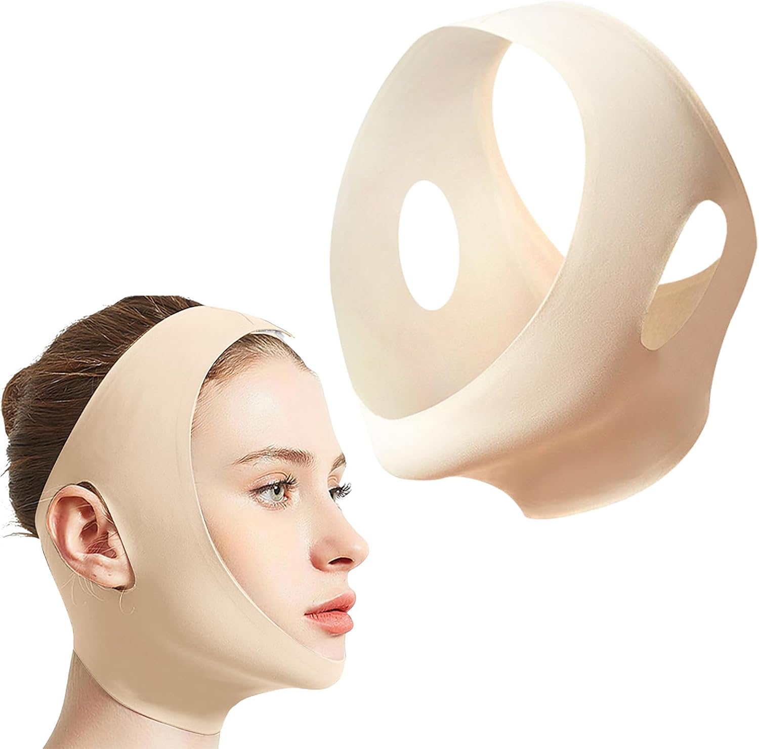 Envoltorio de Escultura Facial de Colágeno Sk-ult - Máscaras Faciales Reutilizables de Tela para Moldear la Mandíbula con Correa de Barbilla para Usar Mientras Duerme, Amigable con la Piel y
