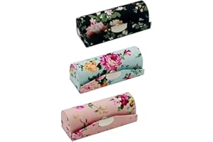 CASEETO Lipstick Case with Mirror, Hanyi 3 Pcs Vintage Floral Print Lipstick Holder Box Jewelry Organiser