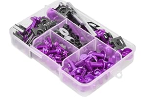 JNNJ 177 Pcs Kit de Boulons de Carénage de Motos, Ensemble de Vis D'écrou de Rondelle de Pare-Brise, Clip de Fixation Universel En Aluminium pour Les Sports Motorisés Et La Course de Moto(Violet)
