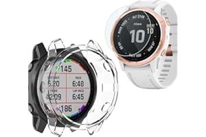 Miimall [1+2 Piéces] pour Garmin Fenix 6S/6S Pro Coque TPU + Film en Verre Trempé, [Anti-Rayure] HD Transparent Case Protecteur du Garmin Fenix 6S/6S Pro -Clair