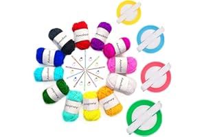 KNEWMART Pom Pom Maker, 4 Tamaños Fluff Ball Weaver Needle PomPom Maker Juegos Contiene 12 piezas de hilo + 10 piezas de marcadores de punto de tejer + 10 piezas de agujas de plástico (36)