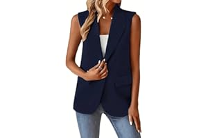 KYUERWK Chaleco De Mujer De Vestir,Blazer Sin Mangas para Mujer, Estilo Vintage, con Solapa con Muescas, Largo, para Oficina, con Forro Completo, Chaqueta De Un Botón con Bolsillos, Talla Grande.
